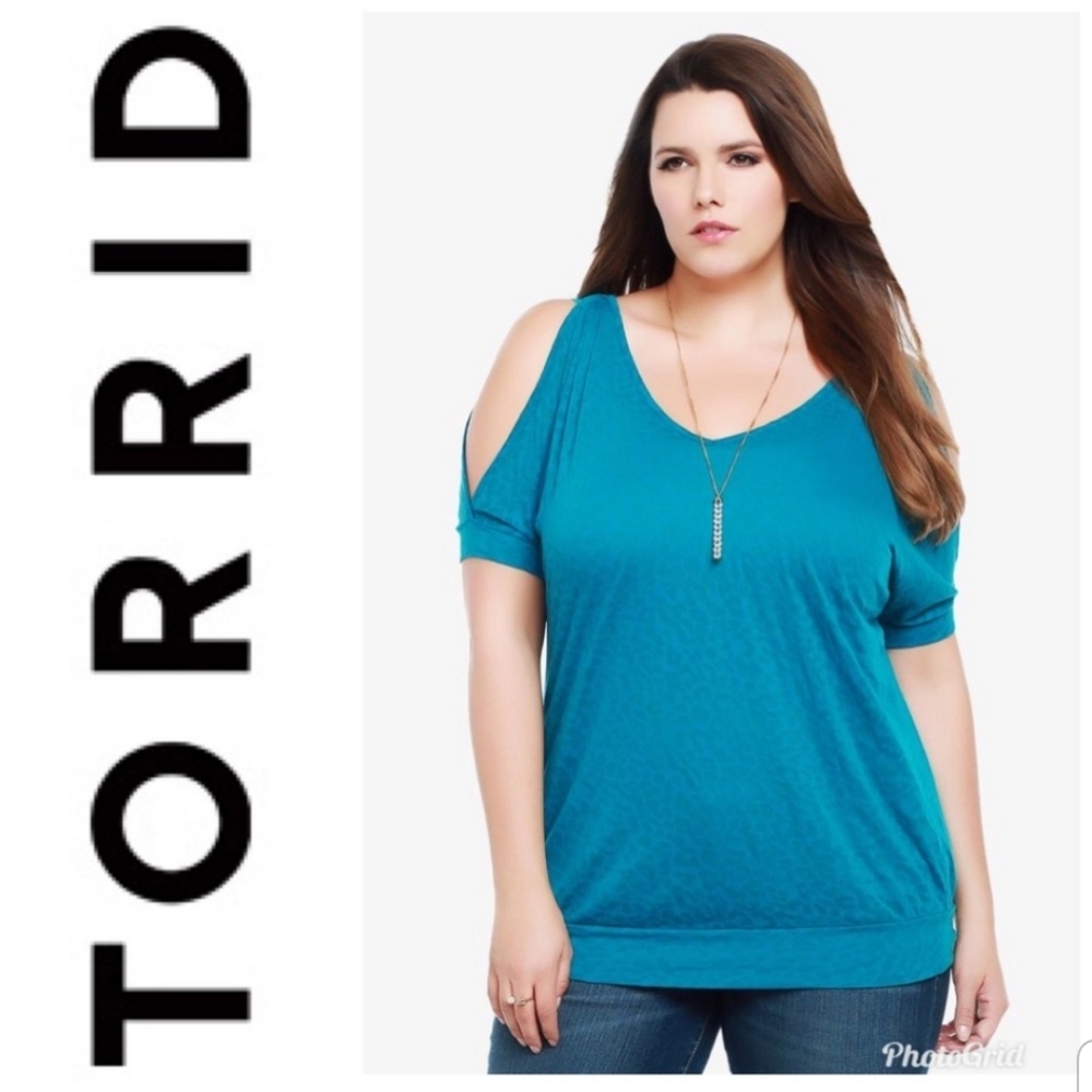 Torrid V-Neck Teal Cold Shoulder Top